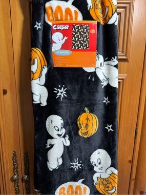 Casper Halloween Plush Throw Blanket - Black, White & Orange